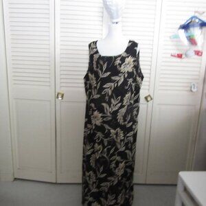 Watchus Dress - plus size Sleeveless ankle length Black & Tan Flowers-Size 3X
